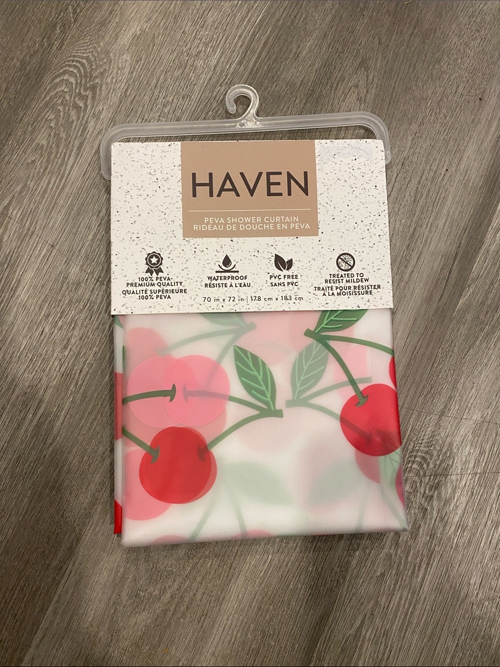 HAVEN Cherry Print Shower Curtain in Pink and Red